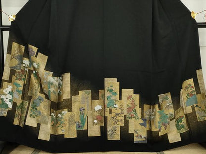 平和屋着物●豪華黒留袖　寿光織　色紙重ね花鳥文　金糸　やまと誂製　正絹　逸品　AABJ3705cs