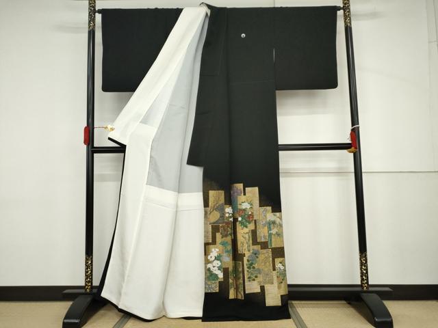 平和屋着物●豪華黒留袖　寿光織　色紙重ね花鳥文　金糸　やまと誂製　正絹　逸品　AABJ3705cs