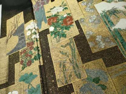 平和屋着物●豪華黒留袖　寿光織　色紙重ね花鳥文　金糸　やまと誂製　正絹　逸品　AABJ3705cs