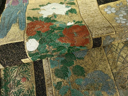 平和屋着物●豪華黒留袖　寿光織　色紙重ね花鳥文　金糸　やまと誂製　正絹　逸品　AABJ3705cs