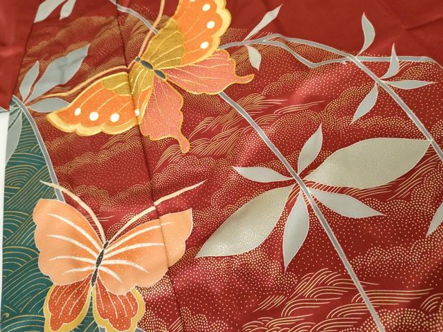 平和屋着物●豪華振袖　駒刺繍　舞蝶文　金彩　正絹　逸品　AABJ3708cs