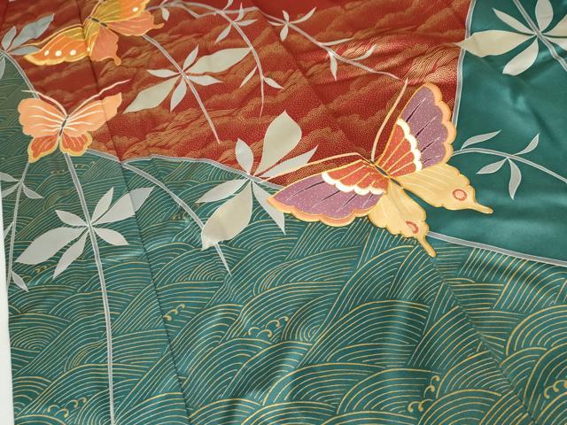 平和屋着物●豪華振袖　駒刺繍　舞蝶文　金彩　正絹　逸品　AABJ3708cs