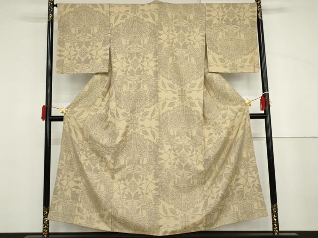 平和屋着物●本場大島紬　薩摩結城　更紗花鳥文　正絹　逸品　AABJ3709cs