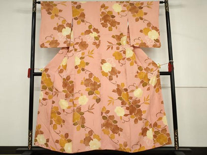 平和屋着物●上質な小紋　地紋起こし　絞り　枝花文　正絹　逸品　AABJ3711cs