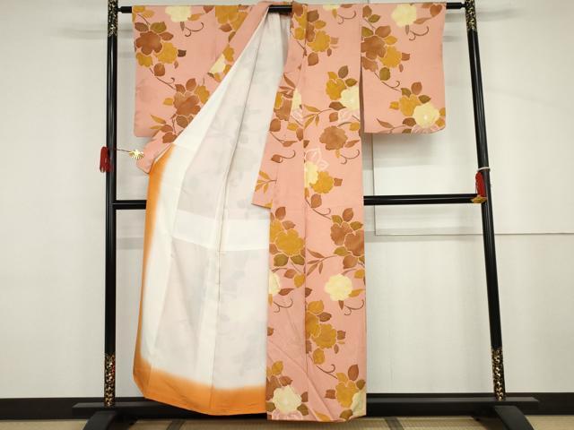 平和屋着物●上質な小紋　地紋起こし　絞り　枝花文　正絹　逸品　AABJ3711cs