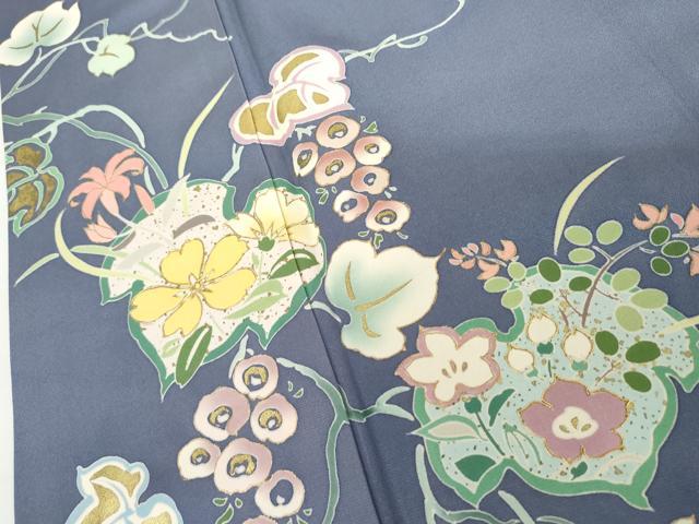 平和屋着物●訪問着　駒刺繍　花蔦の葉文　金彩　正絹　逸品　AABJ3719cs