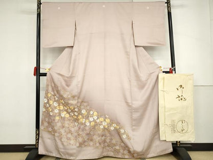 平和屋着物●銀座きしや　色留袖　駒刺繍　枝花文　金糸　金彩　たとう紙付き　正絹　逸品　AABJ3724cs