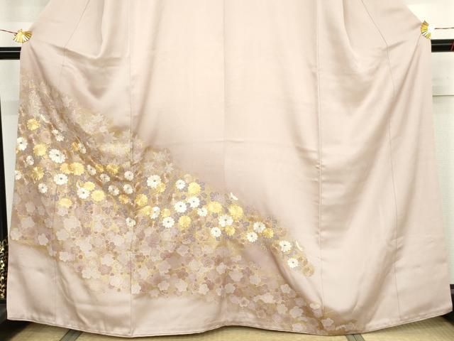 平和屋着物●銀座きしや　色留袖　駒刺繍　枝花文　金糸　金彩　たとう紙付き　正絹　逸品　AABJ3724cs