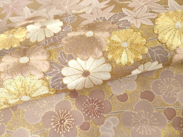 平和屋着物●銀座きしや　色留袖　駒刺繍　枝花文　金糸　金彩　たとう紙付き　正絹　逸品　AABJ3724cs