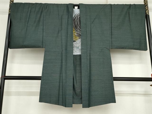 平和屋着物●男性　本場大島紬　アンサンブル　亀甲絣　富山矩靖作　羽裏：龍　キングサイズ　正絹　逸品　AABJ3727cs