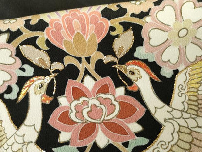 平和屋着物●豪華黒留袖　刺繍　鳳凰更紗花文　金糸　金彩　正絹　逸品　AABJ3729cs