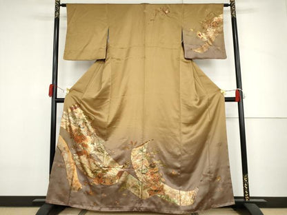 平和屋着物●漆工芸作家　金森一博　訪問着　絵巻風景花蝶文　暈し染め　金彩　正絹　逸品　AABJ3730cs