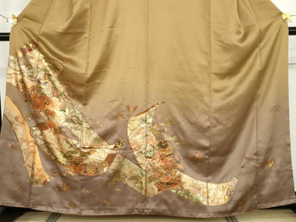 平和屋着物●漆工芸作家　金森一博　訪問着　絵巻風景花蝶文　暈し染め　金彩　正絹　逸品　AABJ3730cs