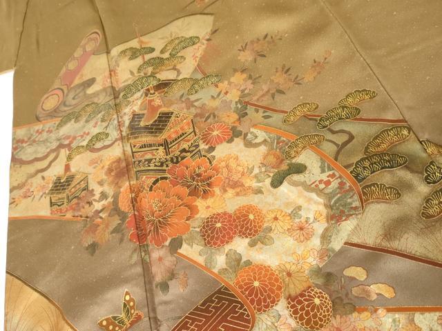 平和屋着物●漆工芸作家　金森一博　訪問着　絵巻風景花蝶文　暈し染め　金彩　正絹　逸品　AABJ3730cs