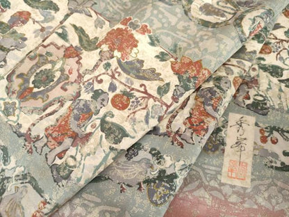 平和屋着物●訪問着　作家物　人物鳥獣文　暈し染め　金彩　正絹　逸品　AABJ3732cs