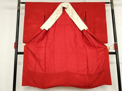 平和屋着物●アンティーク　大正ロマン　長襦袢　袷　草花地紋　半衿刺繍　正絹　逸品　AABJ3734cs