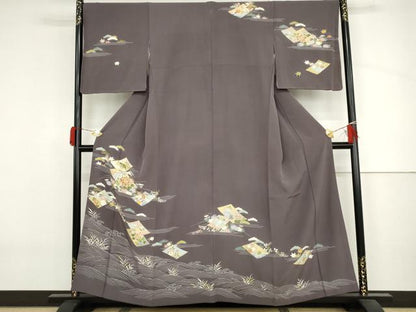平和屋着物●訪問着　立波草花文　金糸　金銀彩　正絹　逸品　AABJ3736cs
