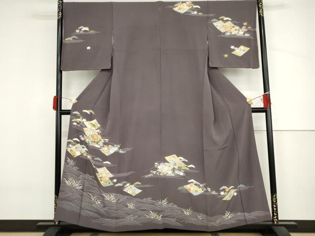 平和屋着物●訪問着　立波草花文　金糸　金銀彩　正絹　逸品　AABJ3736cs