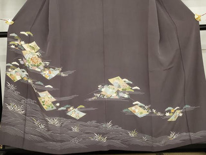 平和屋着物●訪問着　立波草花文　金糸　金銀彩　正絹　逸品　AABJ3736cs