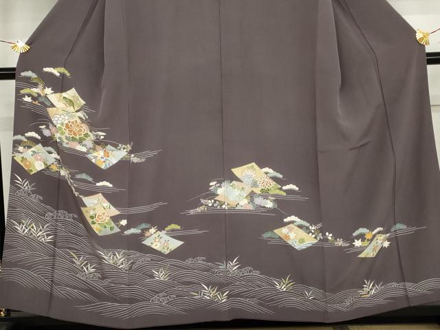 平和屋着物●訪問着　立波草花文　金糸　金銀彩　正絹　逸品　AABJ3736cs