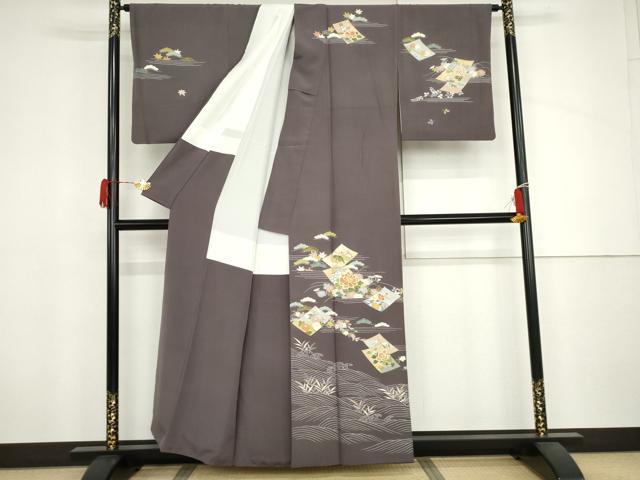 平和屋着物●訪問着　立波草花文　金糸　金銀彩　正絹　逸品　AABJ3736cs