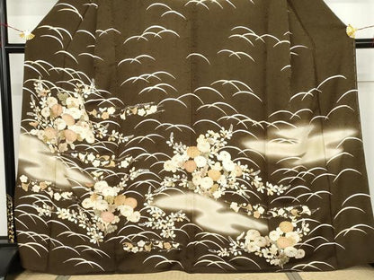 平和屋着物●訪問着　駒刺繍　芝花文　暈し染め　金彩　正絹　逸品　AABJ3737cs