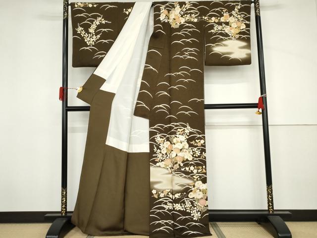 平和屋着物●訪問着　駒刺繍　芝花文　暈し染め　金彩　正絹　逸品　AABJ3737cs