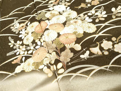 平和屋着物●訪問着　駒刺繍　芝花文　暈し染め　金彩　正絹　逸品　AABJ3737cs
