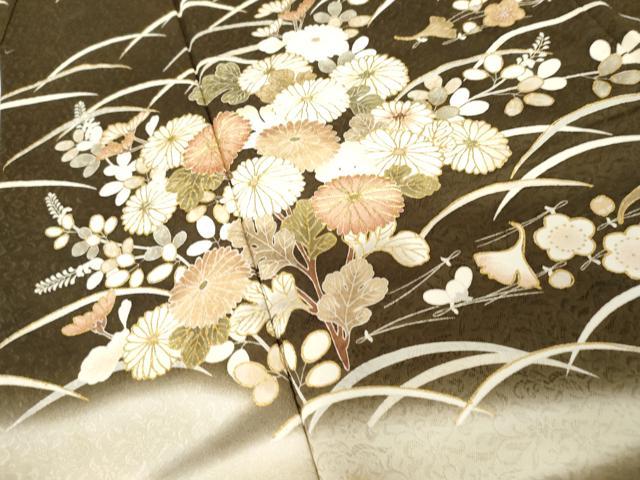 平和屋着物●訪問着　駒刺繍　芝花文　暈し染め　金彩　正絹　逸品　AABJ3737cs