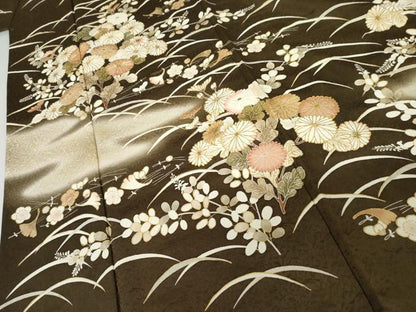 平和屋着物●訪問着　駒刺繍　芝花文　暈し染め　金彩　正絹　逸品　AABJ3737cs