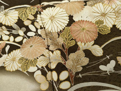 平和屋着物●訪問着　駒刺繍　芝花文　暈し染め　金彩　正絹　逸品　AABJ3737cs