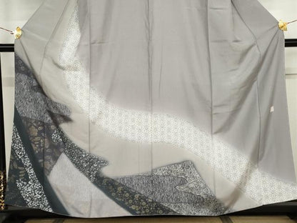 平和屋着物●訪問着　作家物　辻が花　麻の葉文様　金彩　正絹　逸品　AABJ3738cs