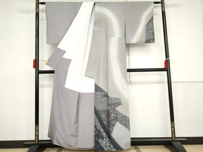 平和屋着物●訪問着　作家物　辻が花　麻の葉文様　金彩　正絹　逸品　AABJ3738cs