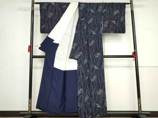 平和屋着物●藍造り国選定無形文化財　藍師・佐藤昭人　小紋　番傘　楓　正絹　逸品　AABJ3740cs