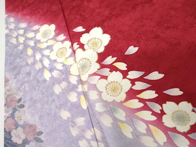 平和屋着物●豪華振袖　駒刺繍　舞桜　暈し染め　金彩　正絹　逸品　AABJ3744cs