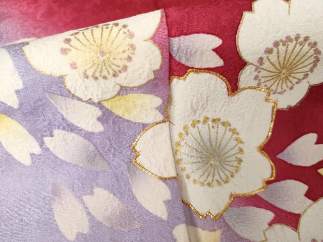 平和屋着物●豪華振袖　駒刺繍　舞桜　暈し染め　金彩　正絹　逸品　AABJ3744cs