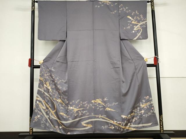 平和屋着物●訪問着　鬘帯扇面花文　金彩　正絹　逸品　未使用　AABJ3745cs