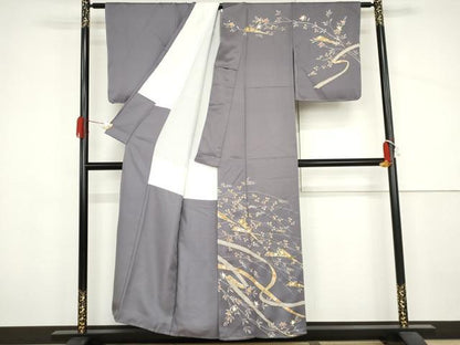平和屋着物●訪問着　鬘帯扇面花文　金彩　正絹　逸品　未使用　AABJ3745cs