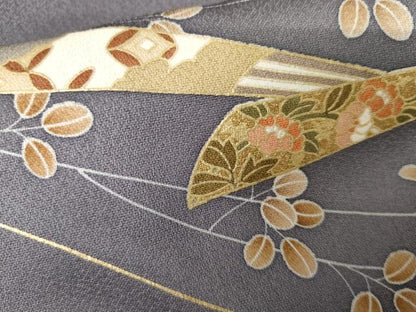 平和屋着物●訪問着　鬘帯扇面花文　金彩　正絹　逸品　未使用　AABJ3745cs