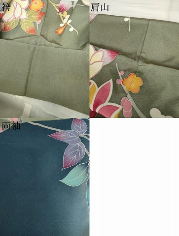 平和屋着物●豪華振袖　友禅　作家物　枝花文　暈し染め　ロング丈　正絹　逸品　AABJ3751cs