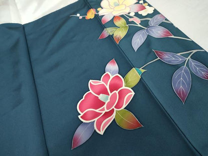 平和屋着物●豪華振袖　友禅　作家物　枝花文　暈し染め　ロング丈　正絹　逸品　AABJ3751cs
