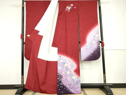 平和屋着物●豪華振袖　舞花文　暈し染め　正絹　逸品　AABJ3752cs