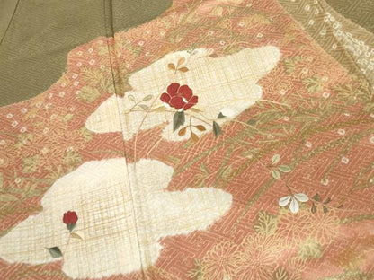 平和屋着物●訪問着　絞り　刺繍　雲取り枝花文　金糸　金彩　正絹　逸品　AABJ3754cs