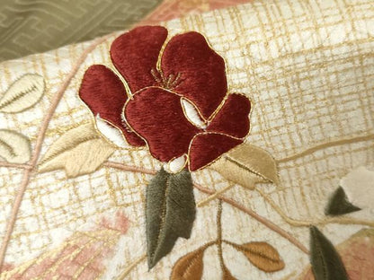 平和屋着物●訪問着　絞り　刺繍　雲取り枝花文　金糸　金彩　正絹　逸品　AABJ3754cs