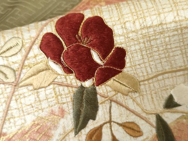 平和屋着物●訪問着　絞り　刺繍　雲取り枝花文　金糸　金彩　正絹　逸品　AABJ3754cs