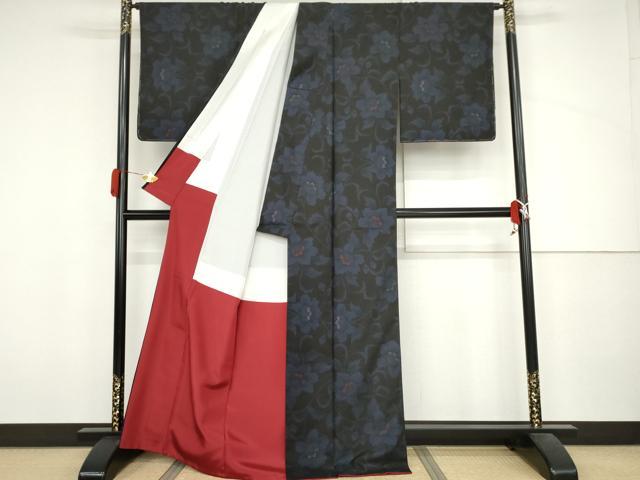 平和屋着物●本場大島紬　純泥染　手織り　カタス7マルキ　花唐草文　水間織物謹製　証紙付き　正絹　逸品　AABJ3760cs