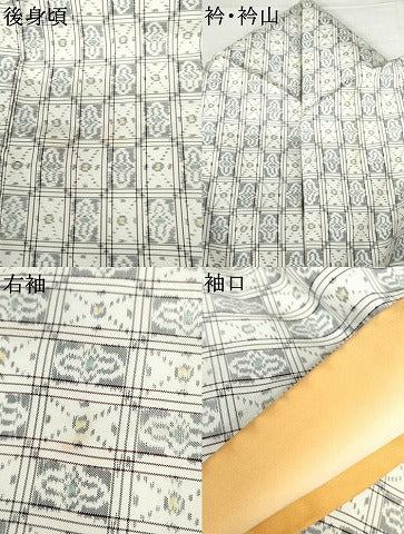 平和屋着物●本場琉球絣　紬　格子　反端付き　正絹　逸品　AABJ3761cs