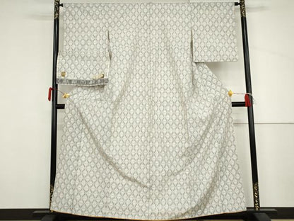 平和屋着物●本場琉球絣　紬　格子　反端付き　正絹　逸品　AABJ3761cs