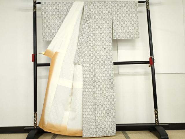 平和屋着物●本場琉球絣　紬　格子　反端付き　正絹　逸品　AABJ3761cs