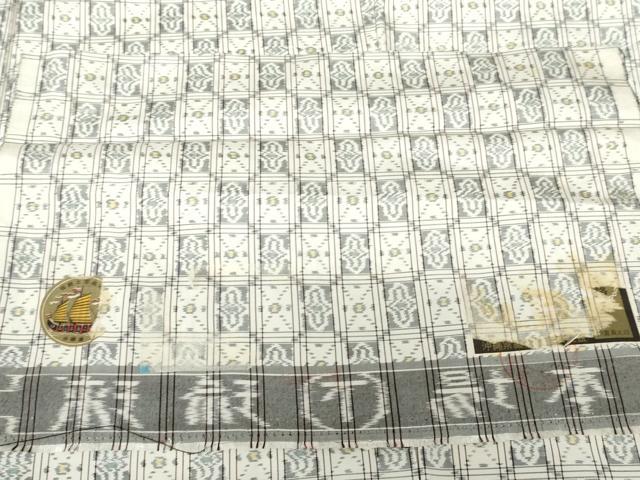 平和屋着物●本場琉球絣　紬　格子　反端付き　正絹　逸品　AABJ3761cs